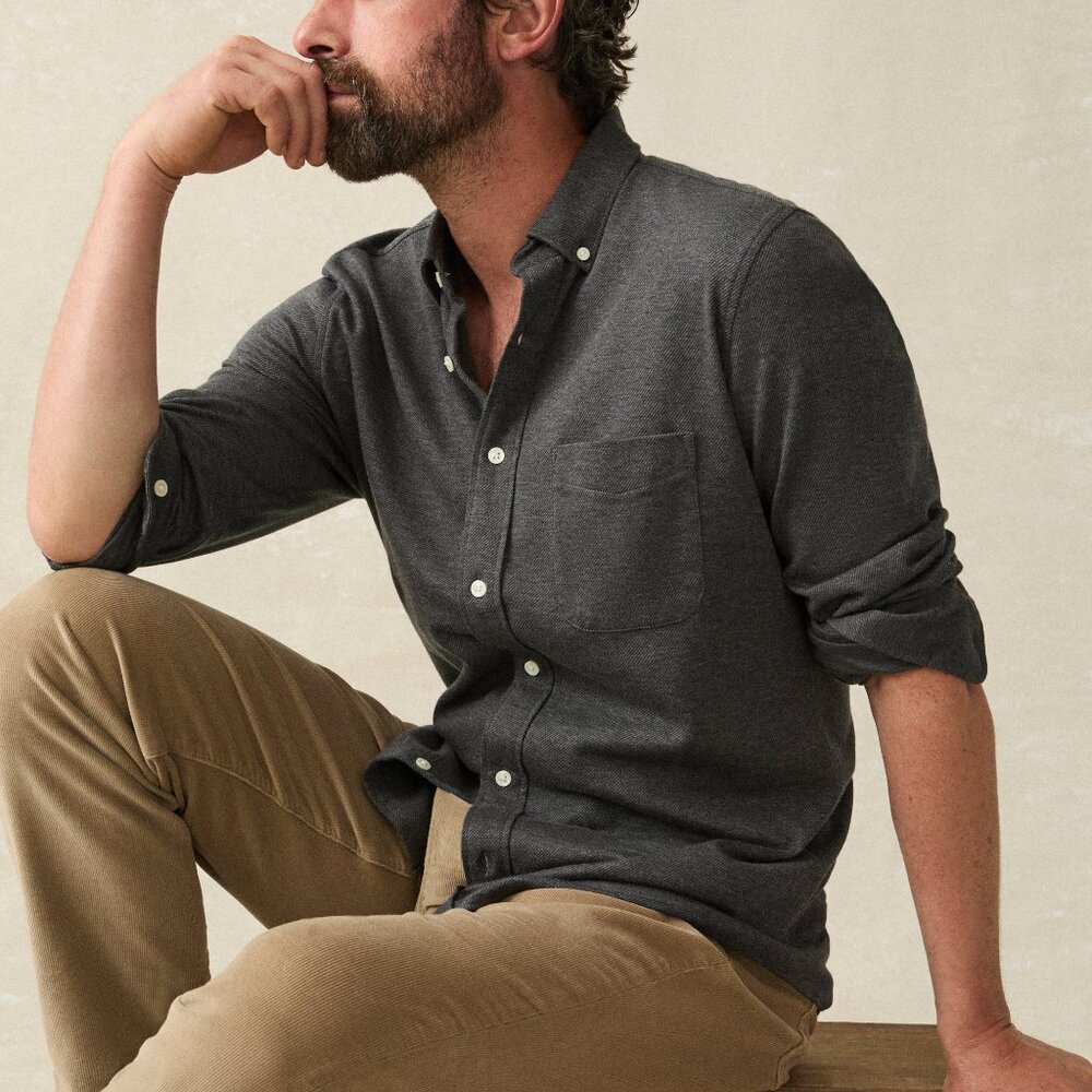 Faherty Coastline Knit Shirt, Charcoal, Size: Large